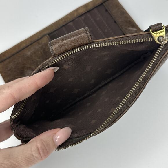 Fossil RARE Long Live Vintage 1954 Bifold Brown Lamb Hide Leather Top Zip Wallet - Picture 13 of 16